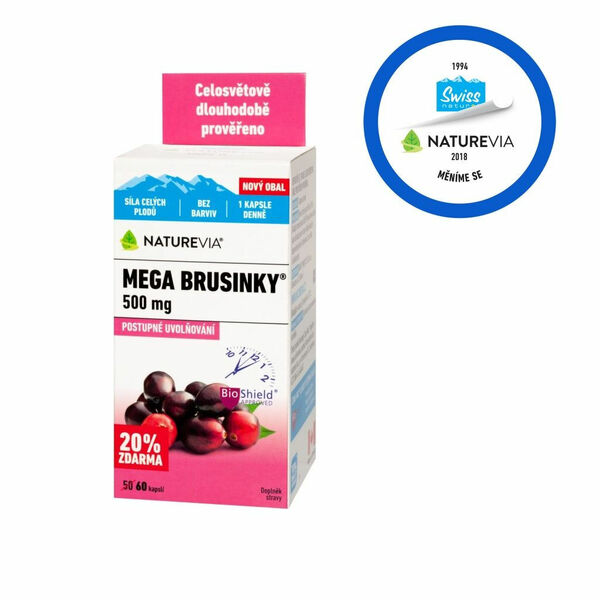 Swiss NatureVia Mega brusinky 50+10 kapslí porovnat ceny