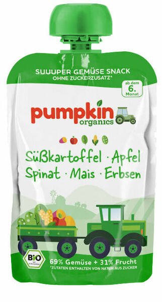 pumpkin organics BIO Zeleninové pyré z batátu, špenátu, kukuřice, hrášku a jablka 6.měsíc 100 g porovnat ceny