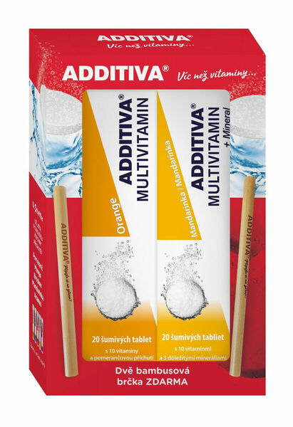 Additiva Multivitamin pomeranč + mandarinka 2x20 šumivých tablet 2x bambusové brčko porovnat ceny