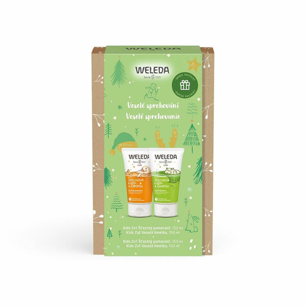 WELEDA Veselé sprchování 2v1 Sprchový krém a šampon Šťastný pomeranč 150 ml + 2v1 Sprchový krém a šampon Veselá limetka Dárkový set porovnat ceny