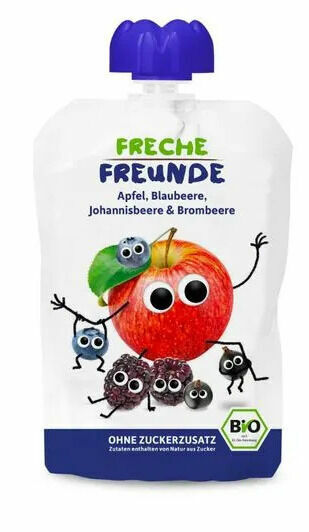 Freche Freunde BIO Ovocná kapsička jablko, borůvka, rybíz a ostružina 100g porovnat ceny