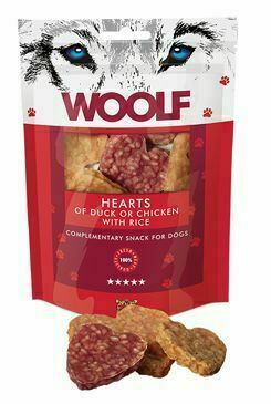 Woolf Pochoutka Duck Or Chicken Hearts With Rice 100g porovnat ceny