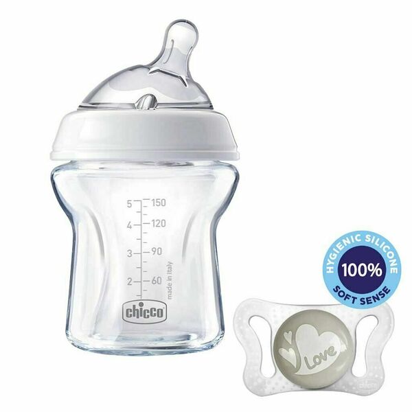 Chicco Láhev kojenecká sklo Natural Feeling 0m+ neutral 150ml + vzorek Šidítko Physio Micro 0-2m porovnat ceny