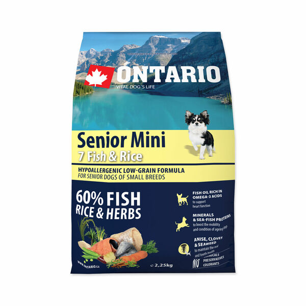 Ontario Senior Mini Fish&Rice granule 2,25 kg porovnat ceny
