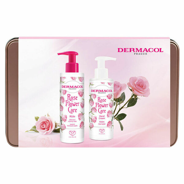 DERMACOL Rose Flower Care Tekuté mýdlo 250 ml + krém na ruce 150 ml Dárkové balení porovnat ceny