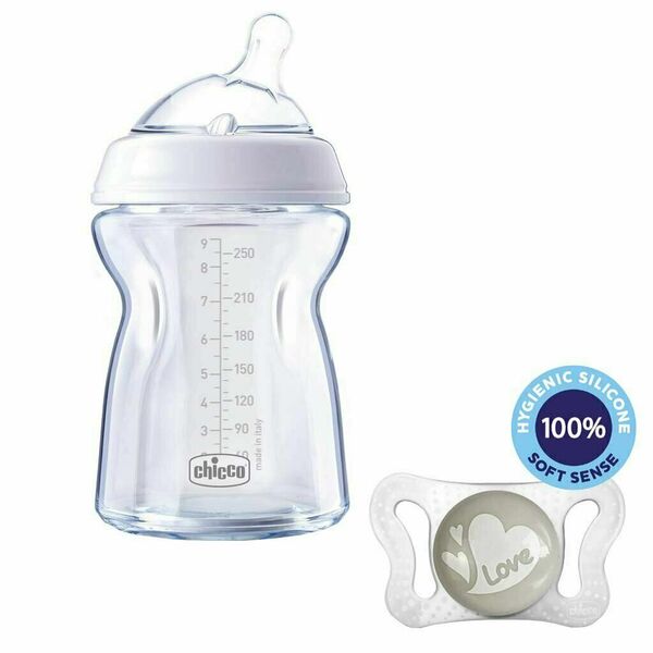 Chicco Láhev kojenecká sklo Natural Feeling 0m+ neutral 250ml + vzorek Šidítko Physio Micro 0-2m porovnat ceny
