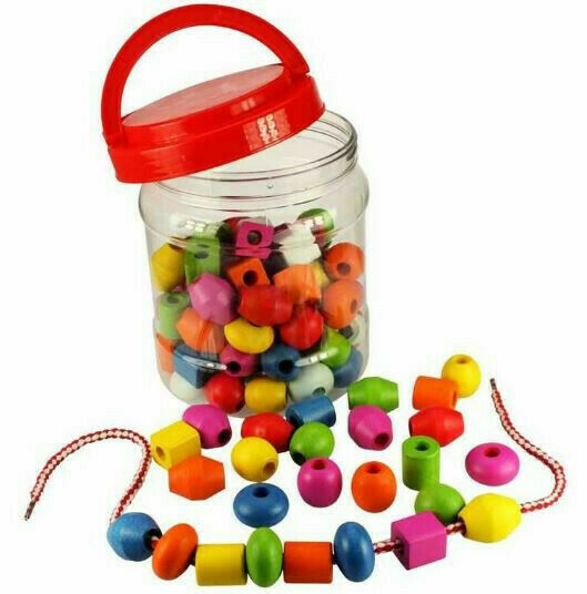 Bigjigs Toys Dřevěné navlékací korálky v dóze porovnat ceny