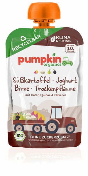 pumpkin organics BIO Zeleninové pyré ze sladkých brambor s jogurtem, sušenými švestkami, oves 10.měsíc 100 g porovnat ceny