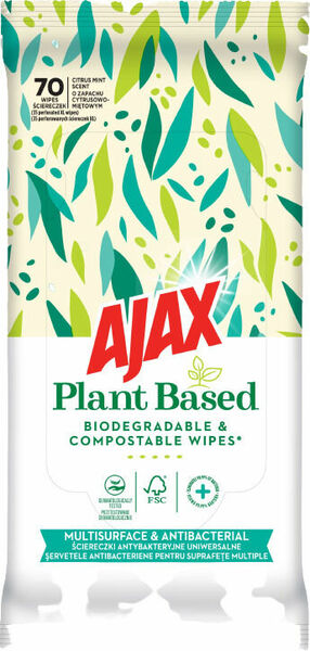Ajax Plant Based Biodegradable & Compostable Wipes 70ks porovnat ceny