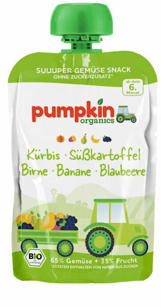 pumpkin organics BIO Zeleninové pyré z dýně, batátu s hruškou, banánem, borůvkou 6.měsíc 100 g porovnat ceny