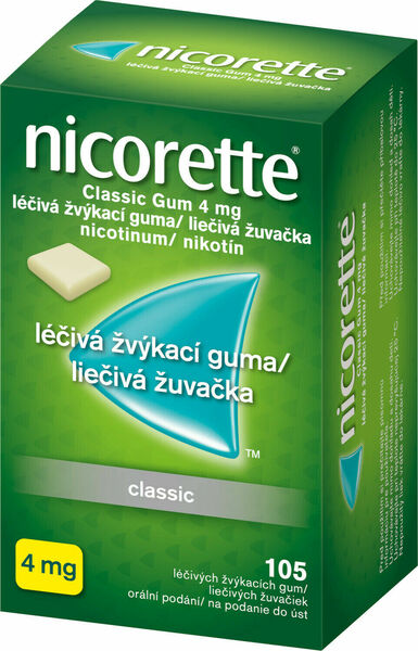 Nicorette® Classic Gum 4 mg, léčivá žvýkací guma 105ks porovnat ceny