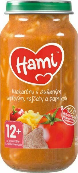 Hami příkrm Makaróny s dušeným vepřovým, rajčaty a paprikou od uk. 12. měsíce 250g porovnat ceny