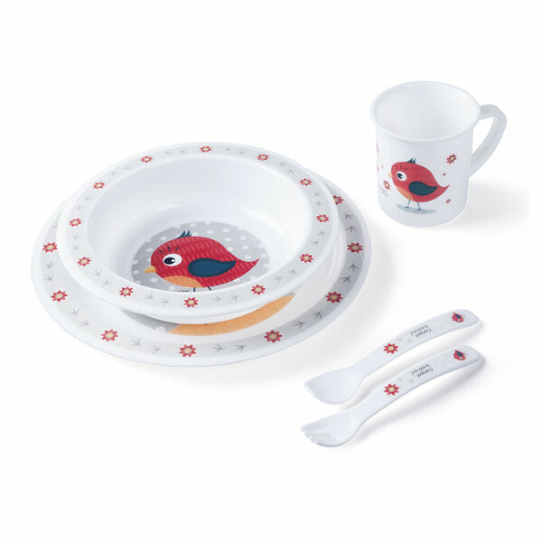 CANPOL BABIES Plastová sada s příborem CUTE ANIMALS ptáček porovnat ceny