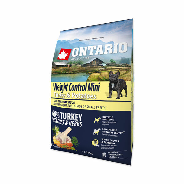 Ontario Mini Weight Control Turkey&Potatoes granule 2,25 kg porovnat ceny