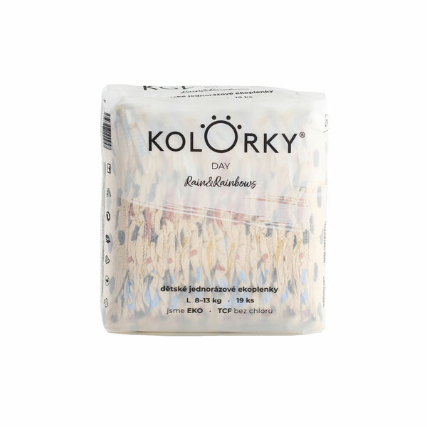 KOLORKY DAY - déšť a duhy - L (8-13 kg) - 19 ks - jednorázové eko plenky porovnat ceny