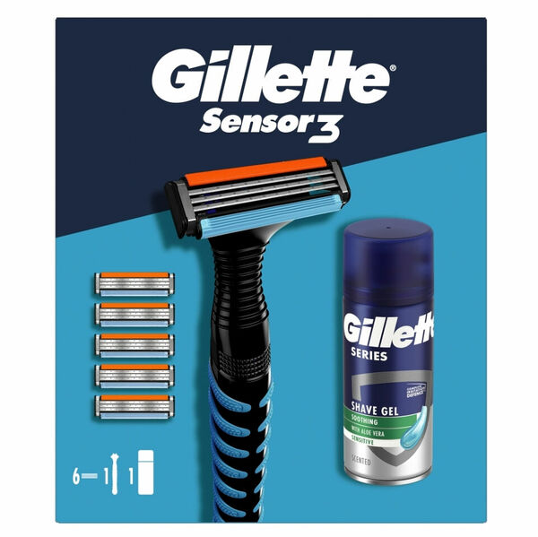 GILLETTE Sensor3 Holicí Strojek + 5 Hlavic + Series Mini Gel Dárková Sada porovnat ceny