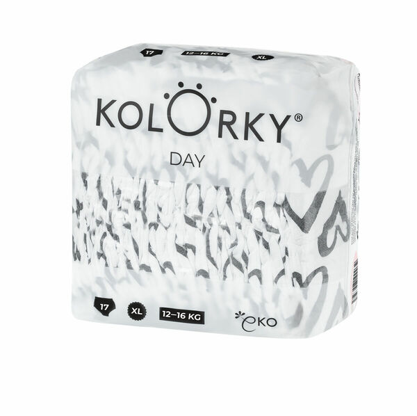 Kolorky DAY - srdce - XL (12-16 kg) jednorázové eko plenky 17ks porovnat ceny