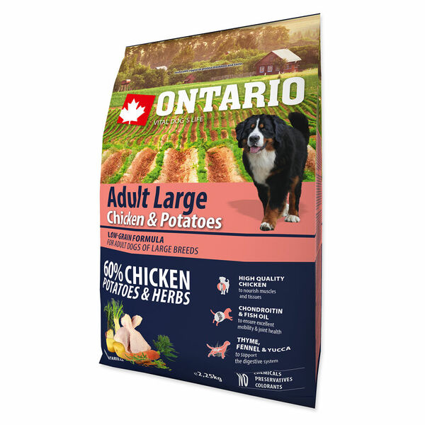ONTARIO Dog Adult Large Chicken & Potatoes granule pro psy 2,25 kg porovnat ceny