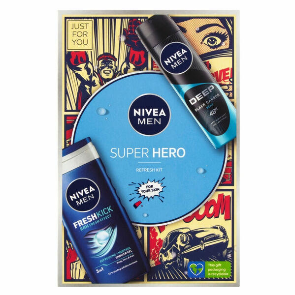 NIVEA Men Super Hero Deo Beat Dárková sada - Men Sprej antiperspirant Deep Beat 150 ml + Men Sprchový gel Fresh Kick 250 ml porovnat ceny