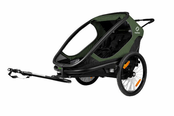 Hamax Outback 2v1 - dvoumístný vozík za kolo vč. ramena + kočárkový set - Green/Black, polohovací porovnat ceny
