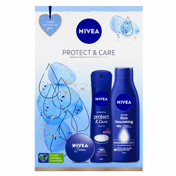 NIVEA Protect & Care Dárková sada -  tělové mléko Body Milk 250 ml +  Sprej antiperspirant Protect & Care 150 ml + Nivea Creme 30 ml porovnat ceny