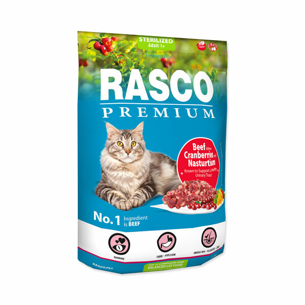 Rasco Premium Sterilized Hovězí s brusinkou a lichořeřišnicí granule 400 g porovnat ceny