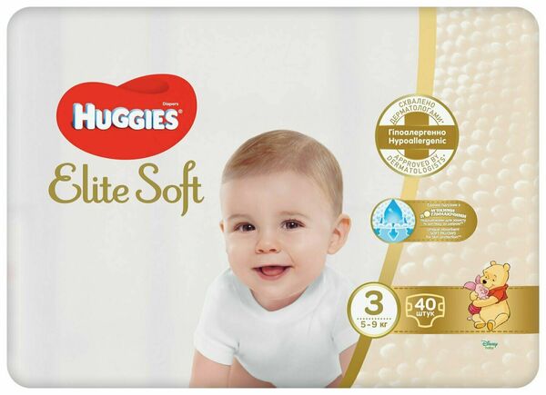 Huggies Elite Soft 3 5-9kg 40ks porovnat ceny