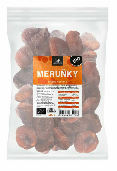 Allnature Meruňky sušené nesířené BIO 500g porovnat ceny
