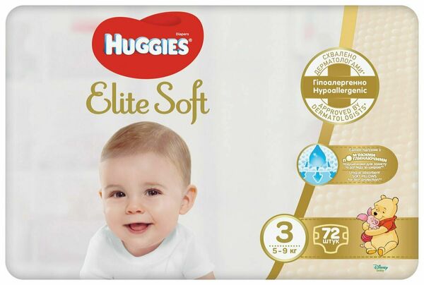 Huggies Elite Soft 3 5-9kg 72ks porovnat ceny