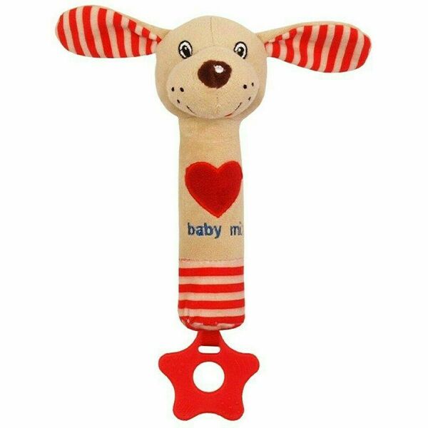 Baby Mix Dětská pískací plyšová hračka s kousátkem pejsek červená porovnat ceny