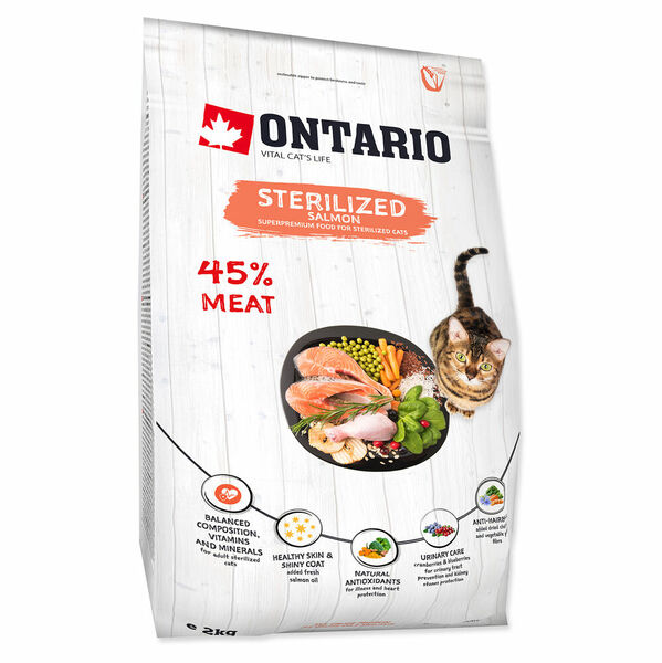 ONTARIO Cat Sterilised Salmon granule pro kočky 1 ks, Hmotnost balení (g): 2,25 kg porovnat ceny