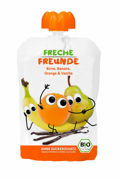 Freche Freunde BIO Ovocná kapsička hruška banán pomeranč s vanilkou 6x100 g porovnat ceny