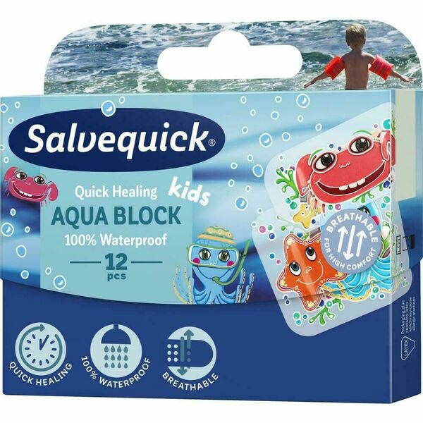 Salvequick Aqua Block Kids Náplast urychlující hojení pro děti, voděodolná 12ks porovnat ceny