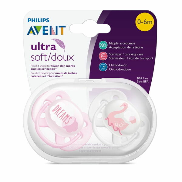 Avent Šidítko Ultrasoft text 0-6 m dívka 2 ks porovnat ceny
