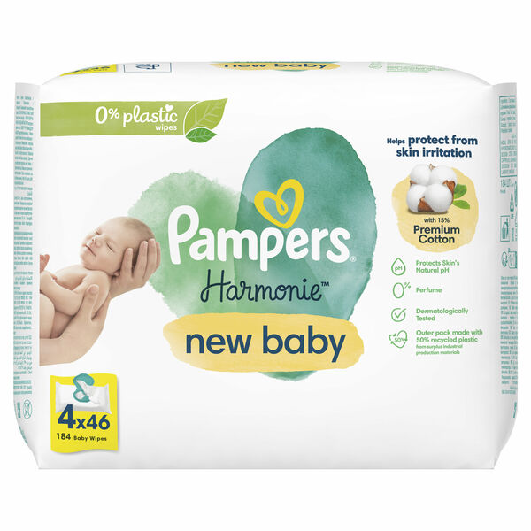 Pampers Harmonie New Baby Plastic Free Vlhčené ubrousky 4 x 46 ks porovnat ceny