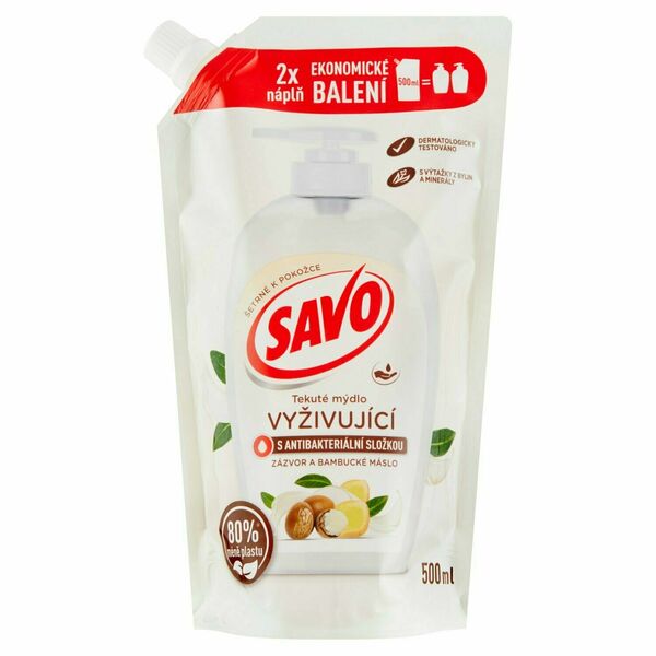 Savo Tekuté mýdlo s antibakteriální složkou Bambucké máslo a zázvor, náhradní náplň 500 ml porovnání ceny