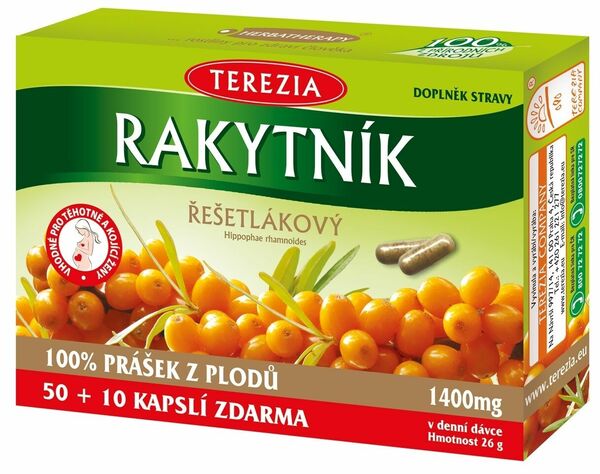 Terezia Rakytník řešetlákový 100% prášek z plodů 50+10 kapslí ZDARMA porovnat ceny