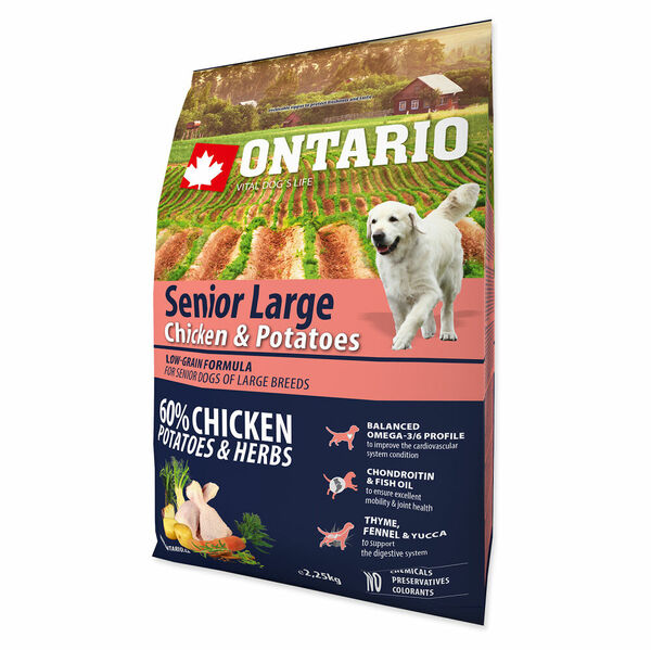 ONTARIO Senior Large chicken & potatoes & herbs granule pro psy 2,25 kg porovnat ceny
