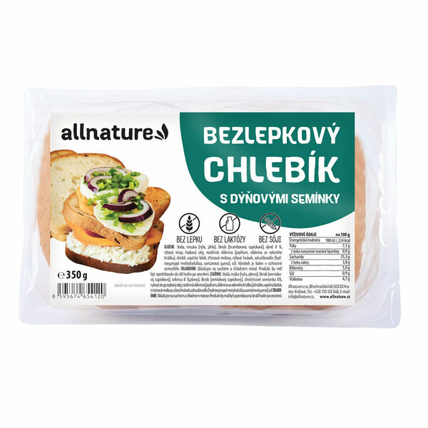 ALLNATURE Bezlepkový chlebík s dýňovými semínky 350 g porovnat ceny