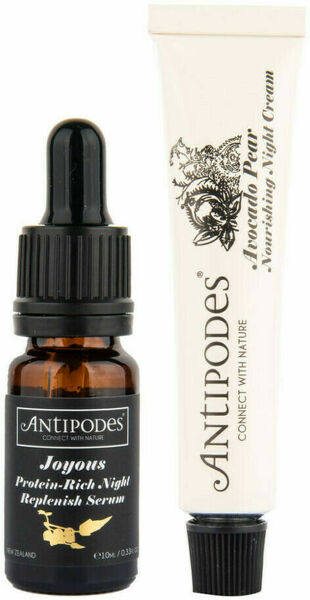 Antipodes MINIS ANTI-AGEING sada: sérum noční proteinové JOYOUS 10ml, krém noční výživný 15ml porovnat ceny