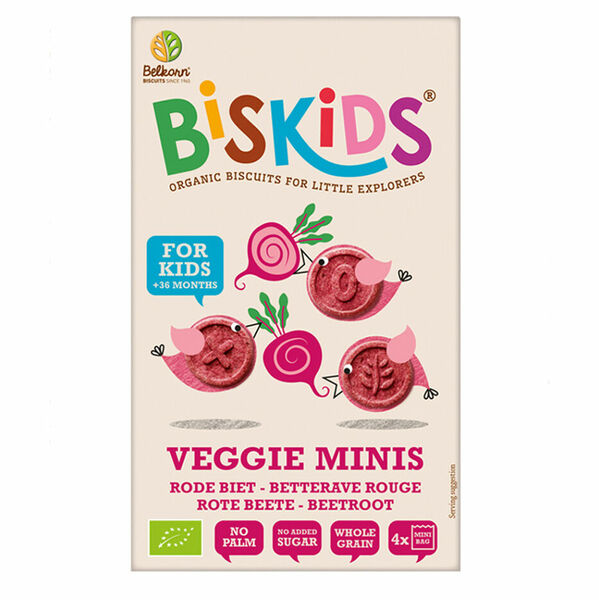 BELKORN BISkids BIO dětské celozrnné mini sušenky s červenou řepou bez přidaného cukru 120 g porovnat ceny