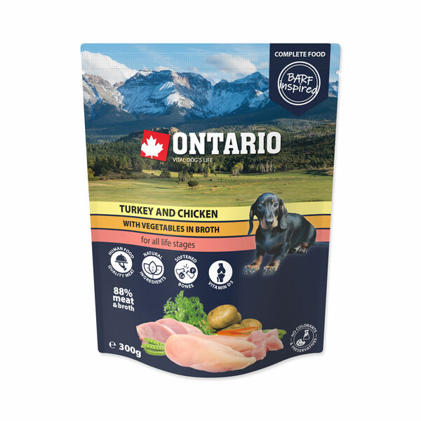 Ontario Krůtí a kuřecí se zeleninou ve vývaru kapsička 300 g porovnat ceny