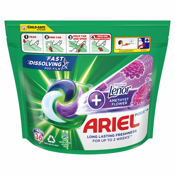 Ariel All-in-1 Pods Amethyst Flower tekutý prací prostředek 36 kapslí porovnat ceny