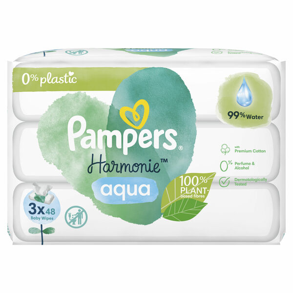 Pampers Harmonie Aqua Dětské čisticí ubrousky 3 x 48 ks porovnat ceny