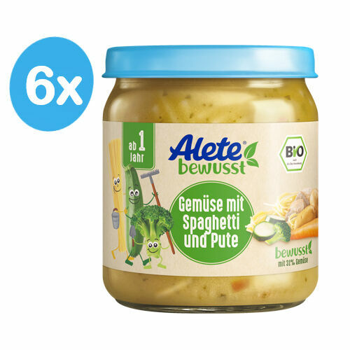 Alete BIO Příkrm zelenina se špagetami a krůtím masem 12m+ 6x250 g porovnat ceny