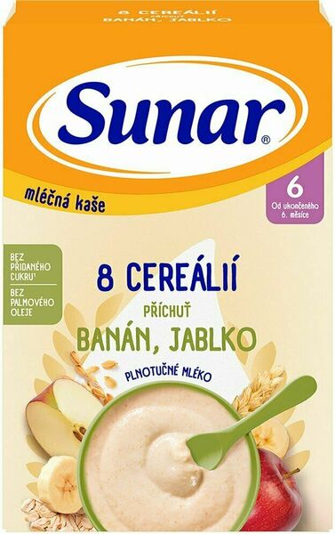 Sunar mléčná kaše s 8 cereáliemi banán, jablko 210 g porovnat ceny
