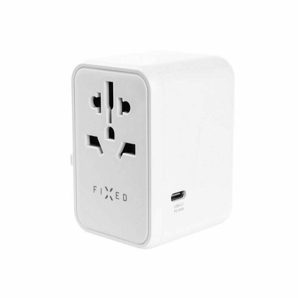 Fixed cestovní adaptér pro EU, UK a USA/AUS, 3x USB-C + 2x USB A, GaN, PD 65W, bílá porovnat ceny