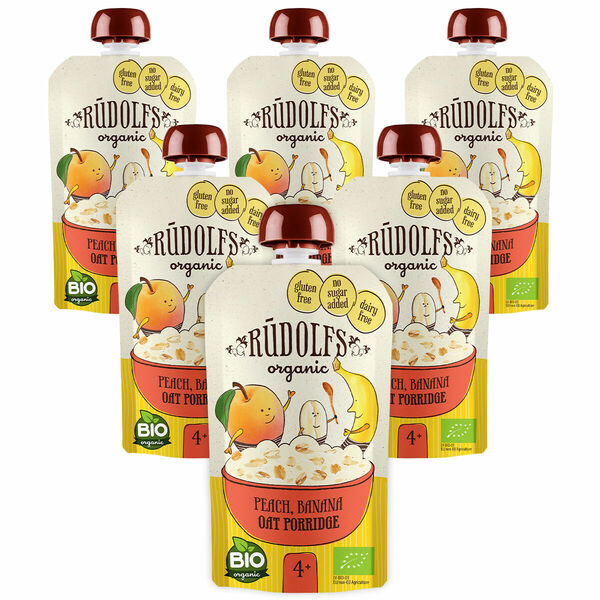 Rudolfs Broskev, banán, celozrnná ovesná kaše kapsička 6x110 g porovnat ceny