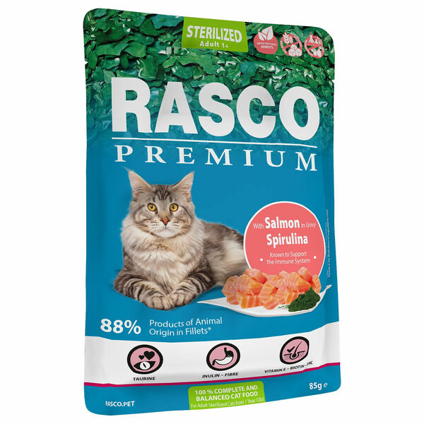 Rasco Kapsička Premium Sterilized, losos se spirulinou 85 g porovnat ceny