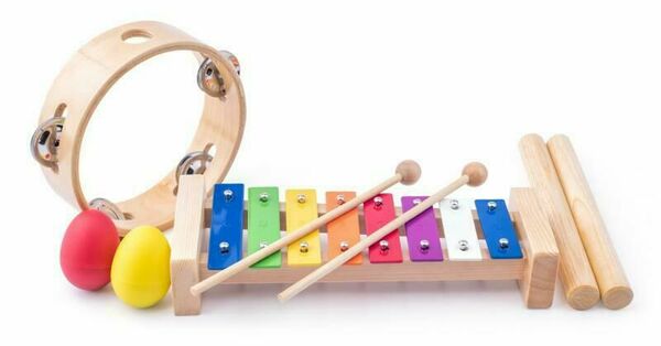 Woody Muzikální set xylofon, tamburína, dřívka, 2 maracas vajíčka porovnat ceny